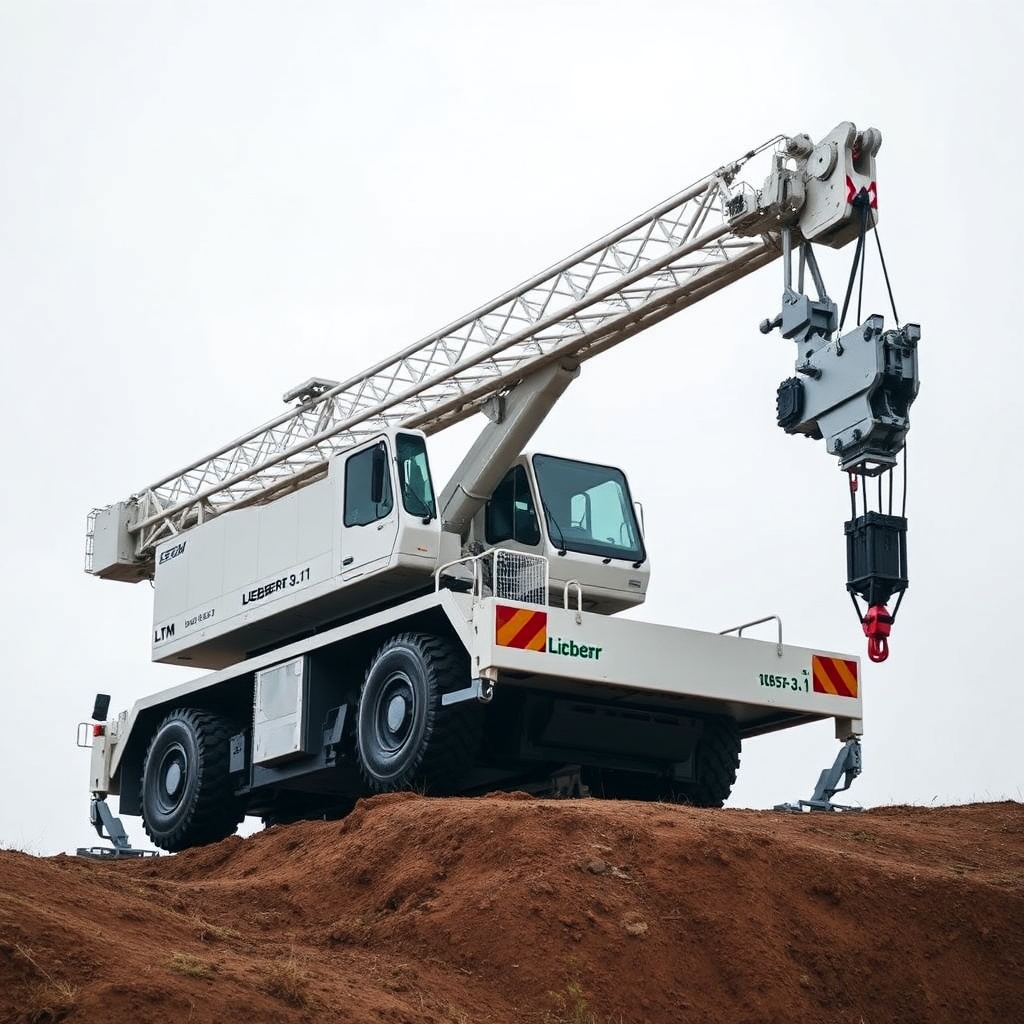 A photorealistic close-up of a Liebherr LTM 1055-3