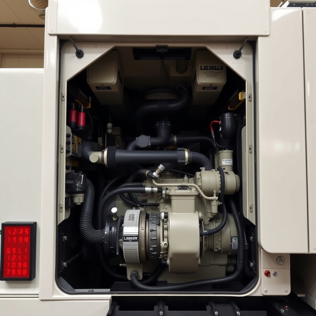 Close-up photorealistic photo of the engine compartment of a Liebherr LTM 1055-3