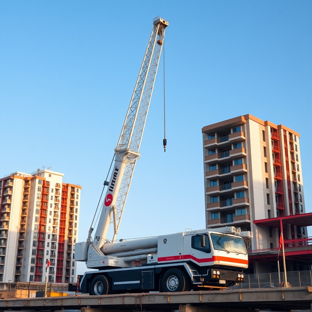 A photorealistic 16:9 shot of a Liebherr LTM 1055-3