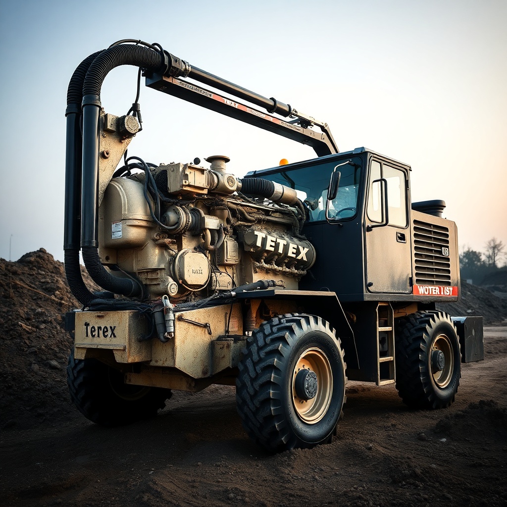 Terex AC 100/4L vincinin şantiye alanında düz zeminde çalışırken motor bölümünün detaylı g
